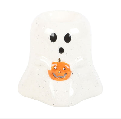 GHOST SHAPED TEALIGHT CANDLE HOLDER WITH PUMPKIN
